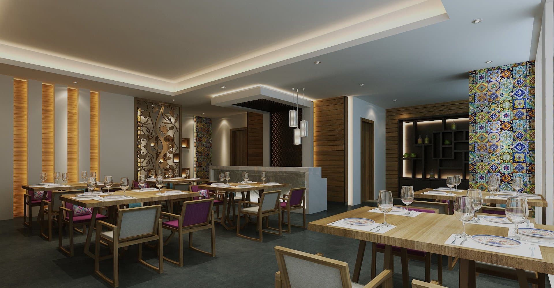Contemporary design restaurant fit out Dubai Marina.